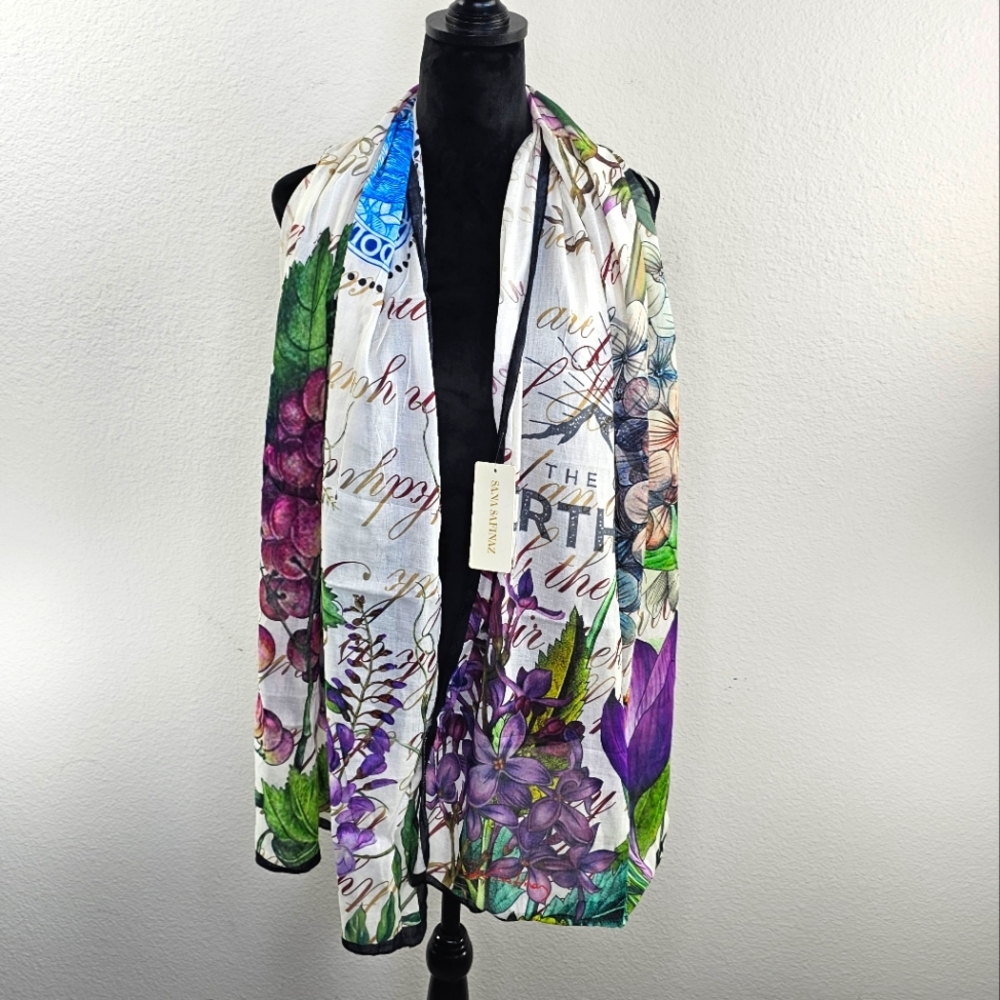 Sana safinaz Floral Spring Purple White Scarf